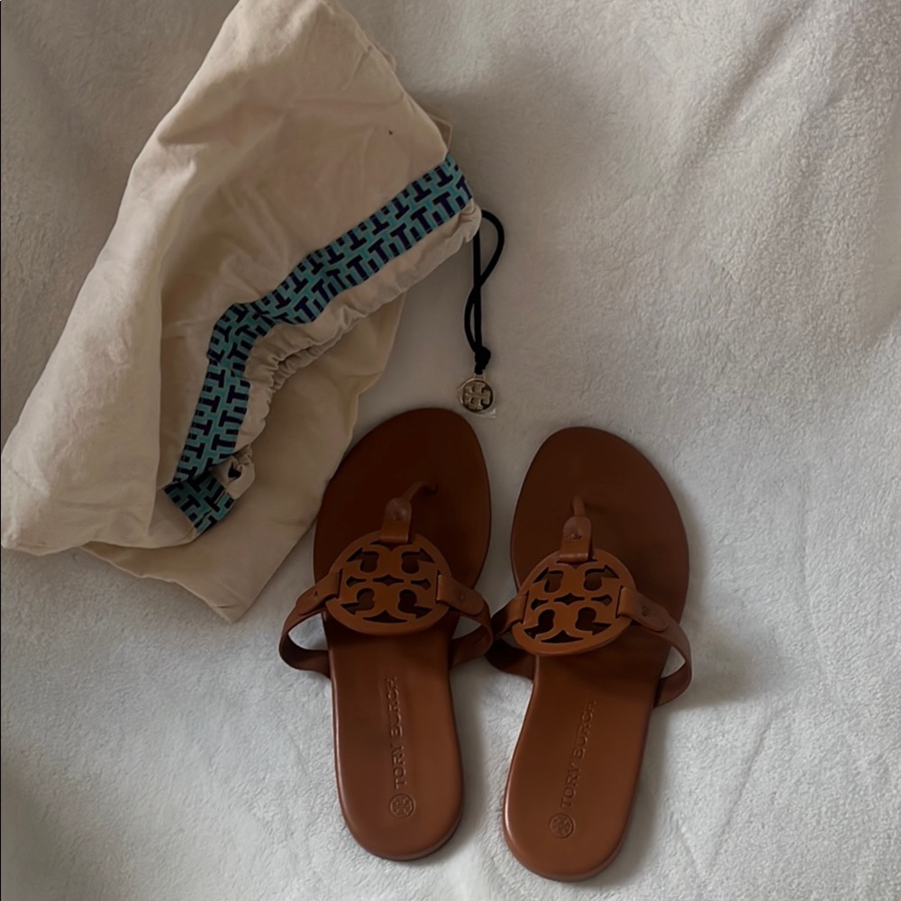 Tory Burch Tan Leather Flip Flops